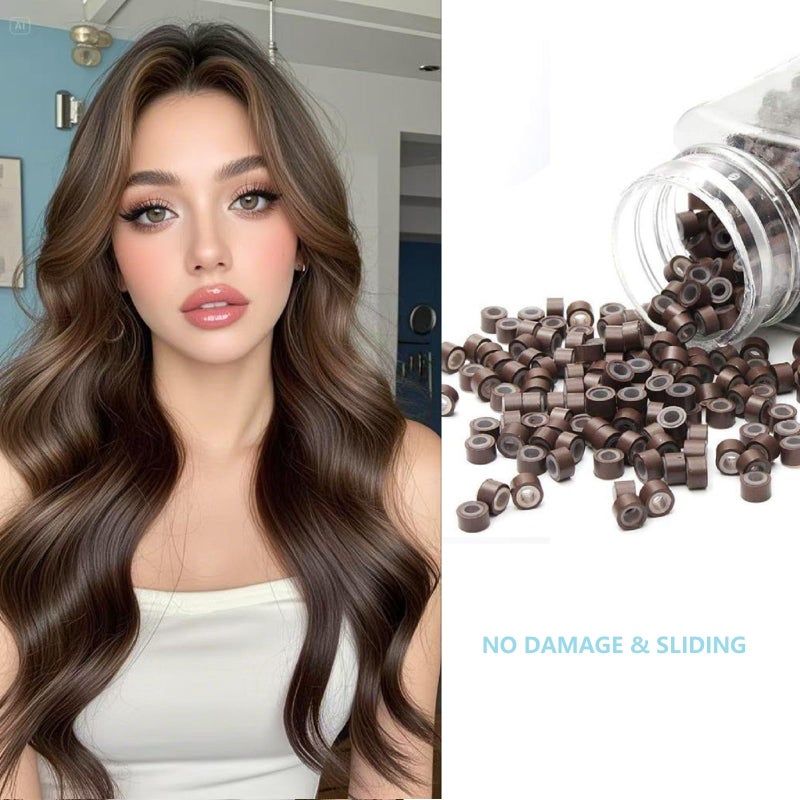 AYIBO 1000Pcs MicroLink Beads for Hair Extensions, 5mm Silicone Lined Beads Microlink Rings Hair Extensions Tool, Brown - Image 3